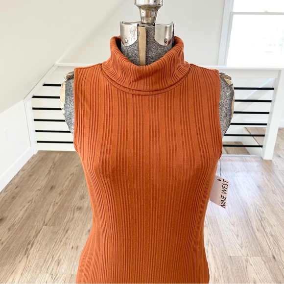 NWT S NINE WEST nutmeg bodycon stretchy sleeveless turtleneck dress - Picture 3 of 4